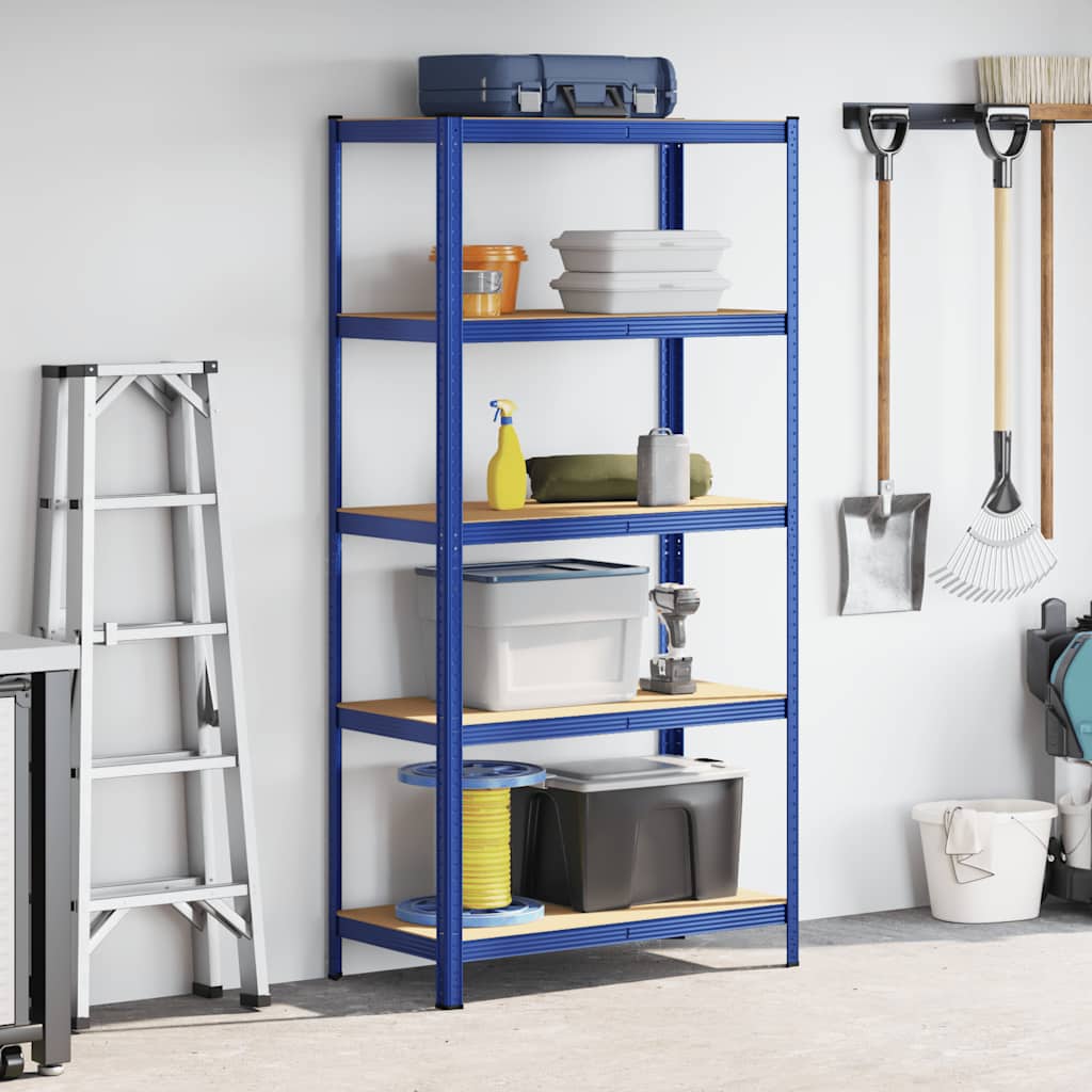 vidaXL Opbergrek 5-laags staal & bewerkt hout blauw afbeelding