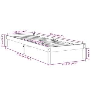 Prodloužený rám postele bez matrace bílý 100 x 210 cm borovice - obrázek 9