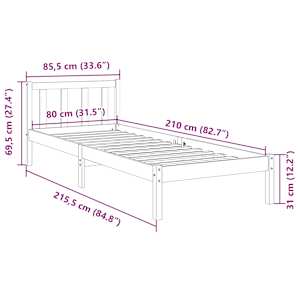 Prodloužený rám postele bez matrace bílý 80 x 210 cm borovice - obrázek 9