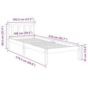 Prodloužený rám postele bez matrace 100 x 210 cm masiv borovice - obrázek 9