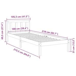 Prodloužený rám postele bez matrace bílý 100 x 210 cm borovice - obrázek 9