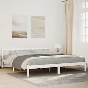 Prodloužený rám postele bez matrace bílý 200 x 210 cm borovice - obrázek 1