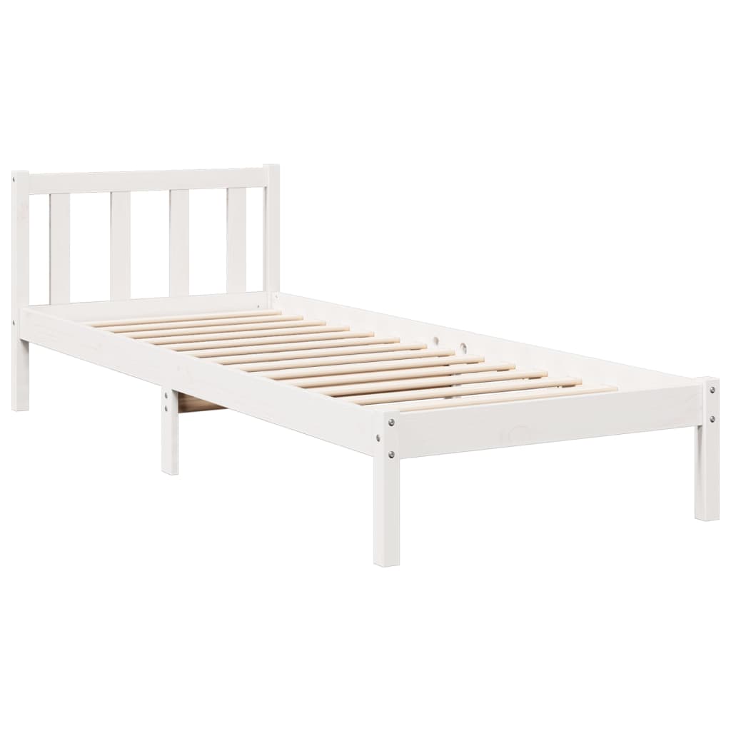 vidaXL Sängynrunko erikoispitkä ei patjaa valk. 90x220 cm täysi mänty