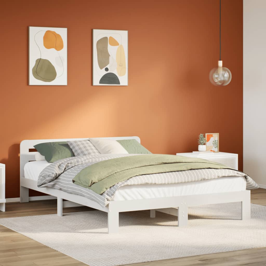 vidaXL sengeramme uden madras 140x200 cm massivt fyrretræ hvid