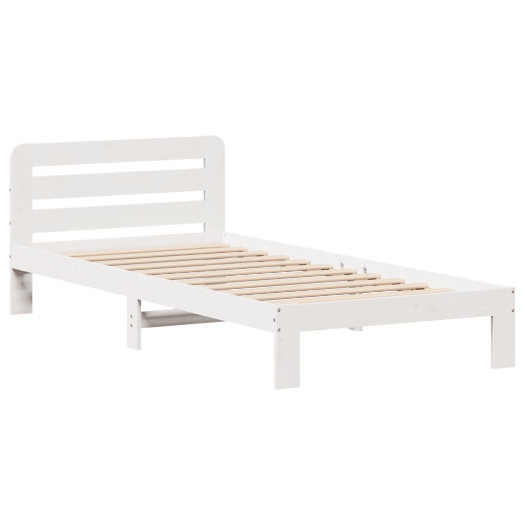 vidaXL Cadru pat fără saltea, alb, 90x190 cm, lemn masiv de pin