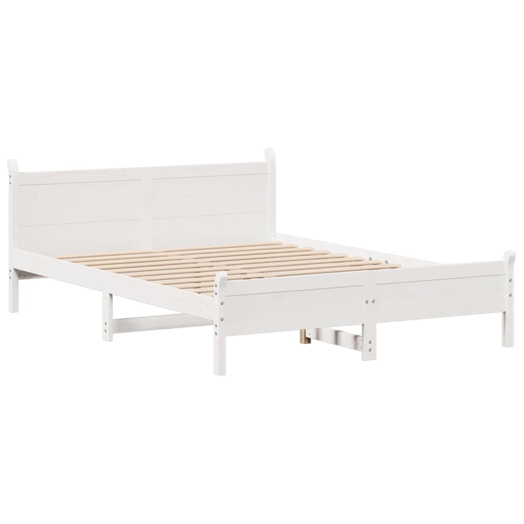 vidaXL Cadru de pat fără saltea, alb, 150x200 cm, lemn masiv pin