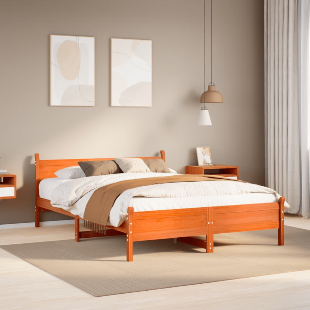 vidaXL Sängynrunko ilman patjaa vahanruskea 150x200 cm täysi mänty