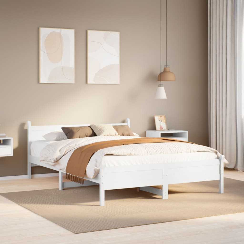 vidaXL Massivholzbett ohne Matratze Weiß 140x190 cm Kiefernholz