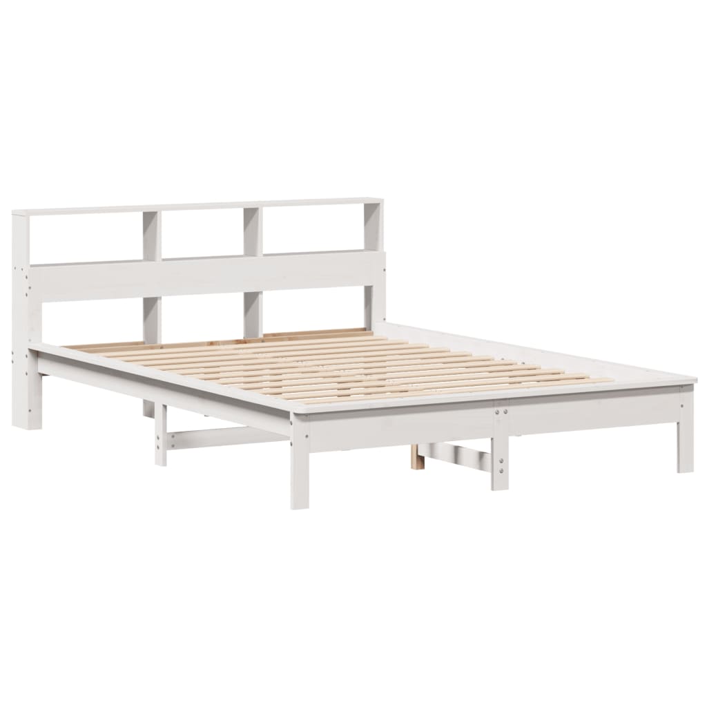 vidaXL Bed met boekenkast zonder matras grenenhout wit 120x200 cm afbeelding
