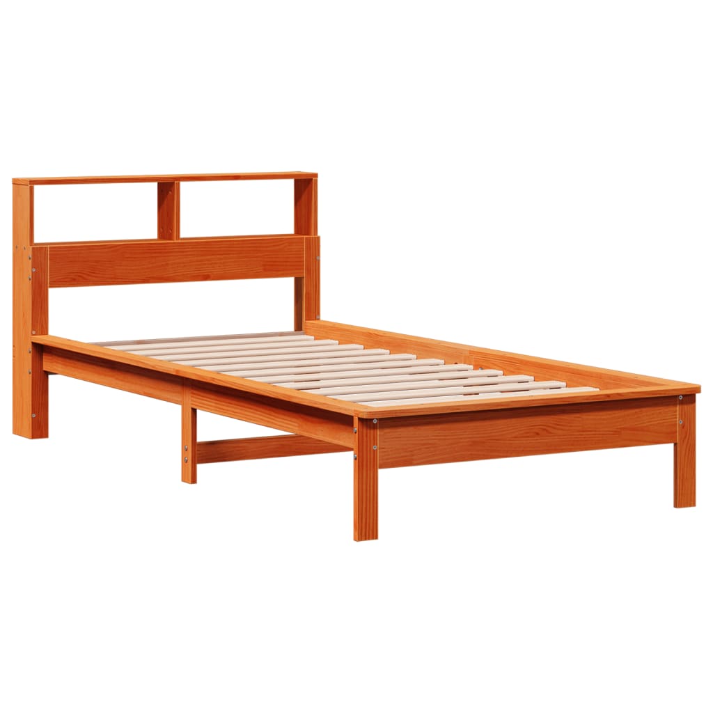 vidaXL bed met boekenkast zonder matras grenenhout wasbruin 90x200 cm afbeelding