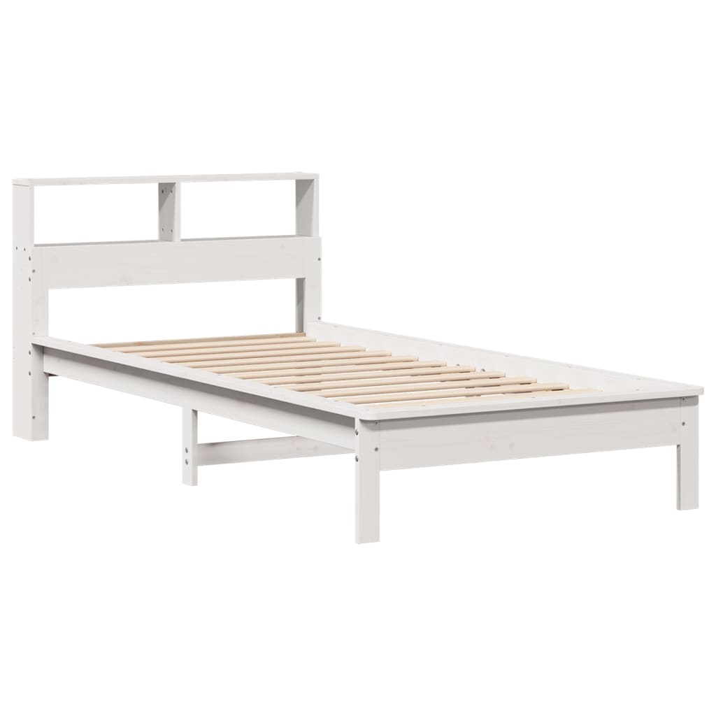vidaXL Pat cu bibliotecă fără saltea, alb, 90x190 cm, lemn masiv pin