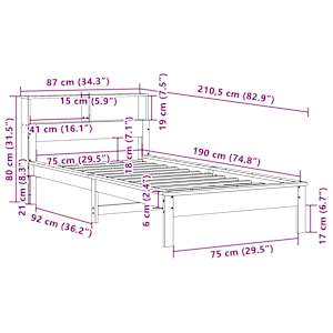Postel s knihovnou bez matrace hnědá 75x190 cm masivní borovice - obrázek 9