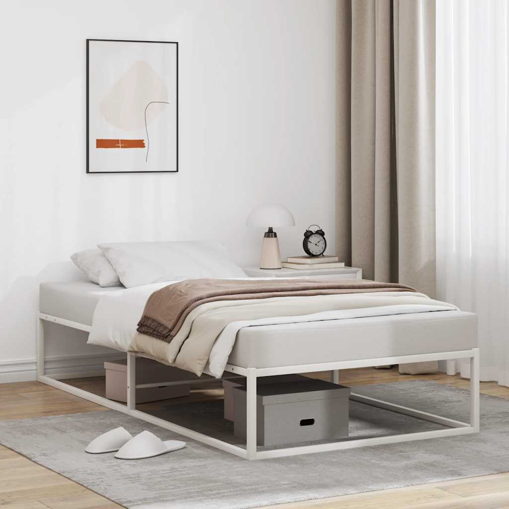 TopSellers-Single Metal Bed Frame - Elegant White Design for Storage