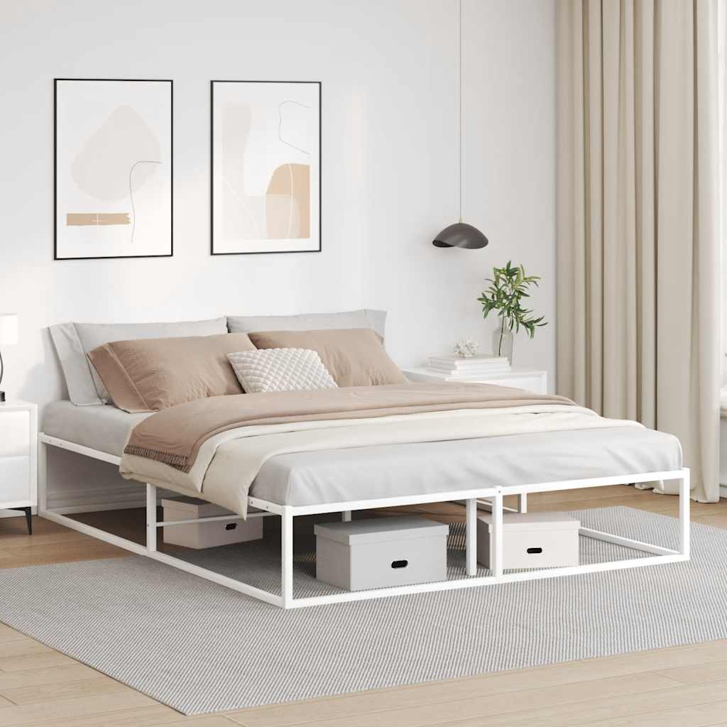 TopSellers-Metal Bed Frame - Elegant White Queen Size Design with Storage