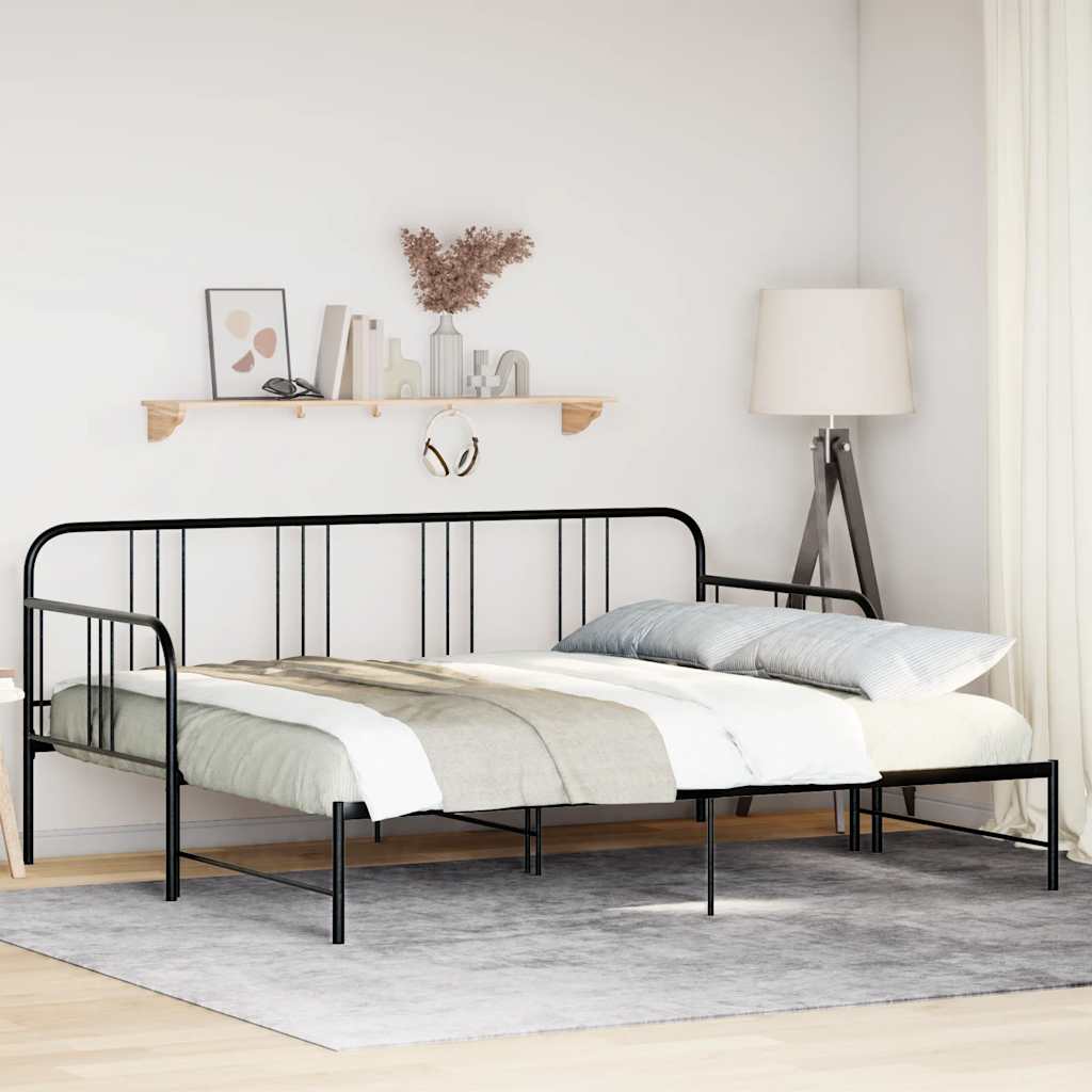 TopSellers-Daybed with Trundle - Metal Frame - Black - Space Saving Solution