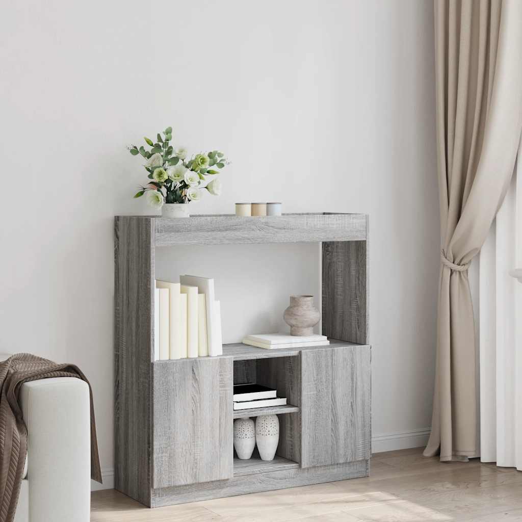 vidaXL Hoge kast 92x33x100 cm bewerkt hout grijs sonoma eikenkleurig afbeelding