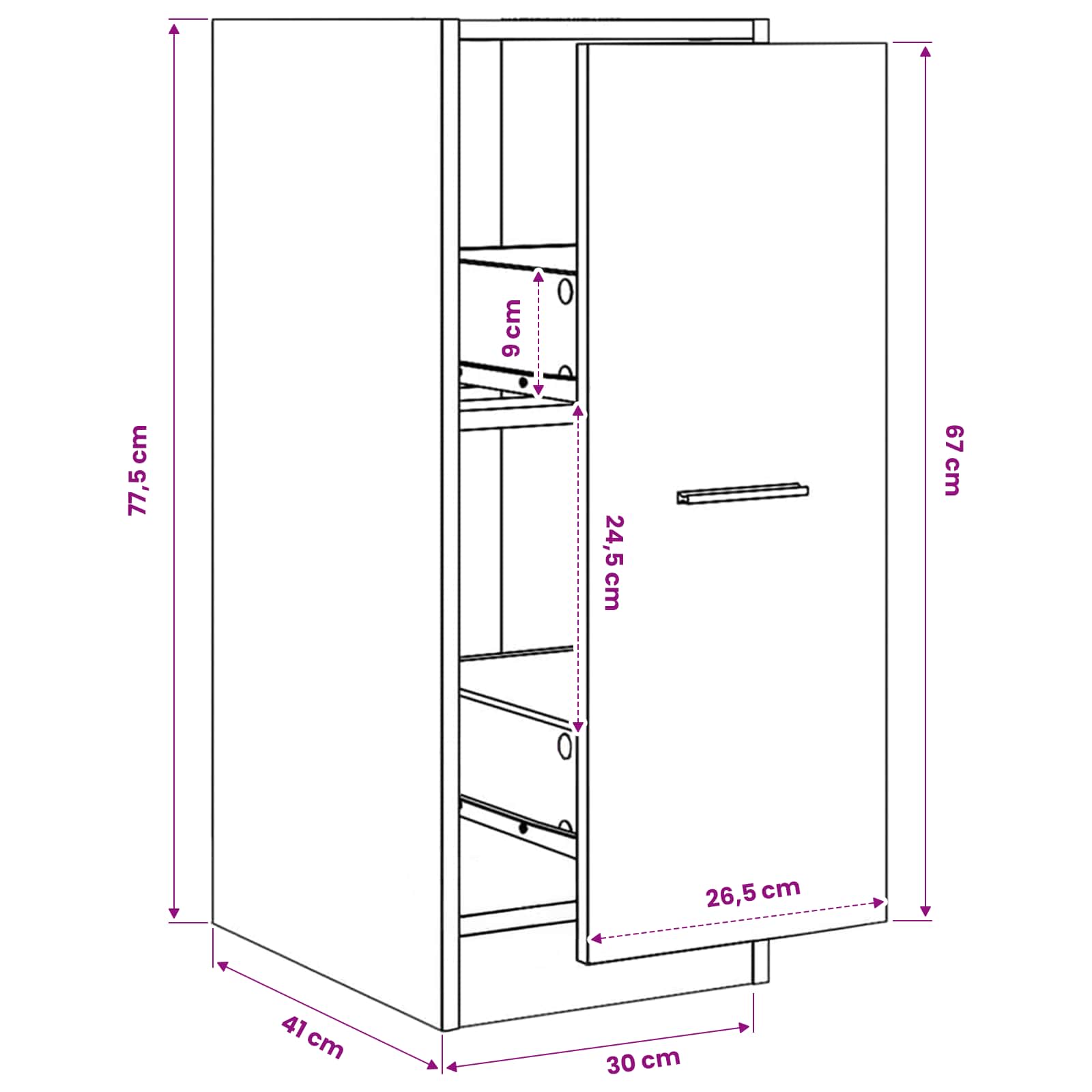 vidaXL Apothekerschrank Schwarz 30x41x77,5 cm Holzwerkstoff – Bild 10