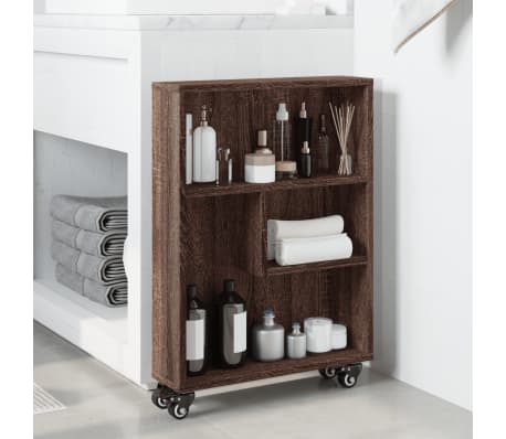 vidaXL Opbergtrolley smal 48x13x68 cm bewerkt hout bruin eikenkleurig