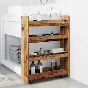 Úzký úložný vozík 4patrový old wood kompozitní dřevo - obrázek 3