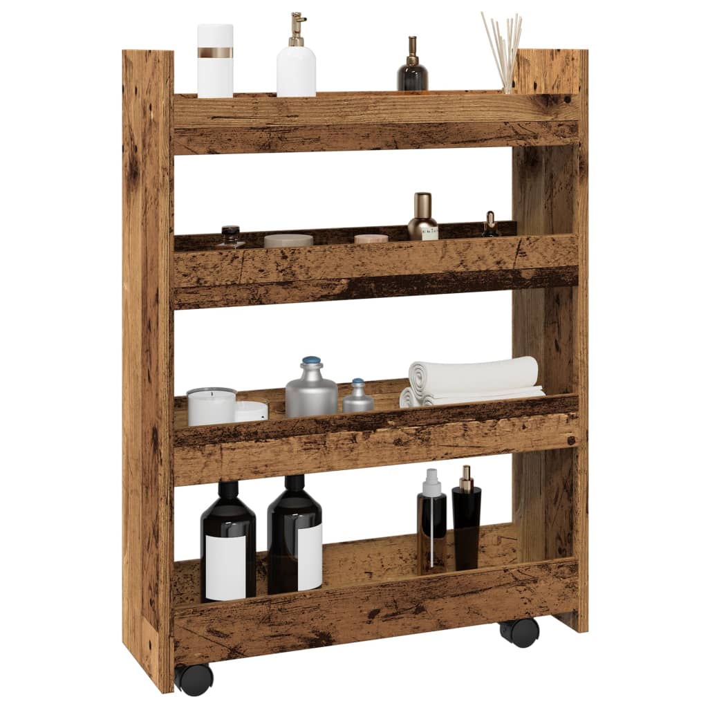  Narrow Storage Trolley 4 Tier Rolling Cart Bookcase Engineered Wood vidaXL