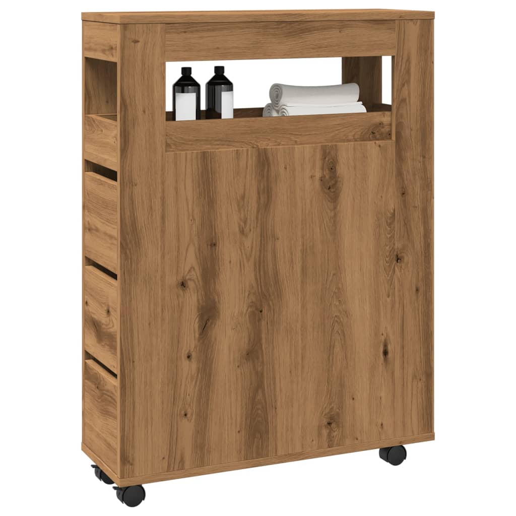 vidaXL Badschrank Schmal mit Rollen Artisan-Eiche Holzwerkstoff