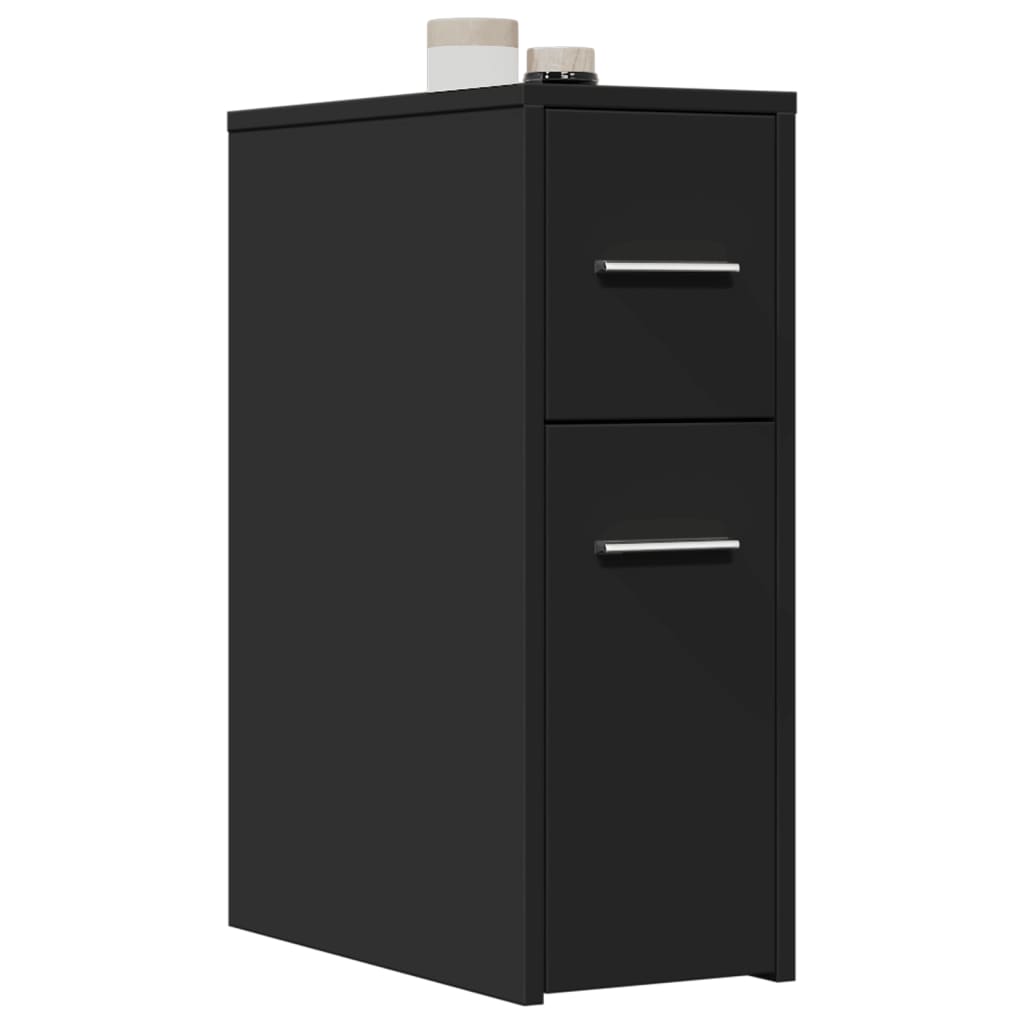 vidaXL Badschrank Schmal mit Rollen Schwarz Holzwerkstoff