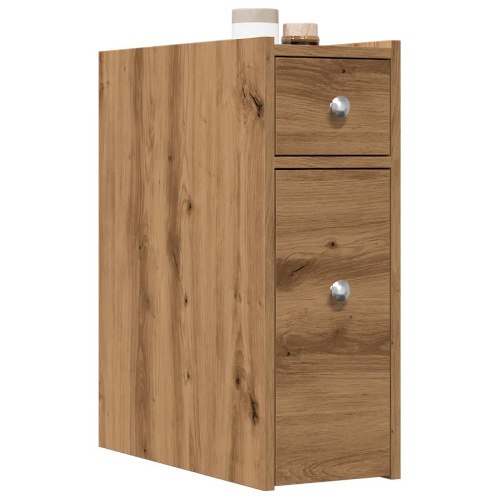 vidaXL Badschrank Schmal mit Rollen Artisan-Eiche Holzwerkstoff