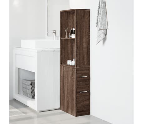 vidaXL Armoire de salle de bain &eacute;troite avec roulettes ch&ecirc;ne marron