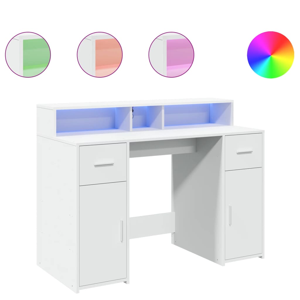 vidaXL Psací stůl s LED světly bílý 120 x 55 x 91 cm kompozitní dřevo