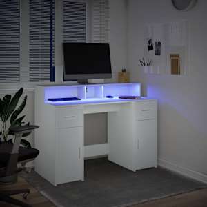 Psací stůl s LED světly bílý 120 x 55 x 91 cm kompozitní dřevo - obrázek 5