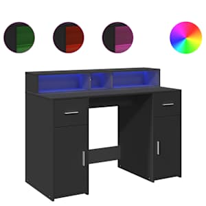vidaXL kirjutuslaud LED-tuledega, must, 120x55x91 cm, tehispuit