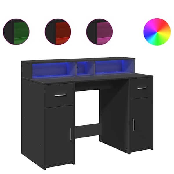 vidaXL kirjutuslaud LED-tuledega, must, 120x55x91 cm, tehispuit
