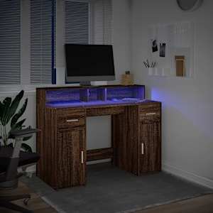Psací stůl s LED světly hnědý dub 120x55x91 cm kompozitní dřevo - obrázek 5