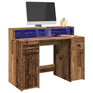 Psací stůl s LED světly old wood 120x55x91 cm kompozitní dřevo - obrázek 1