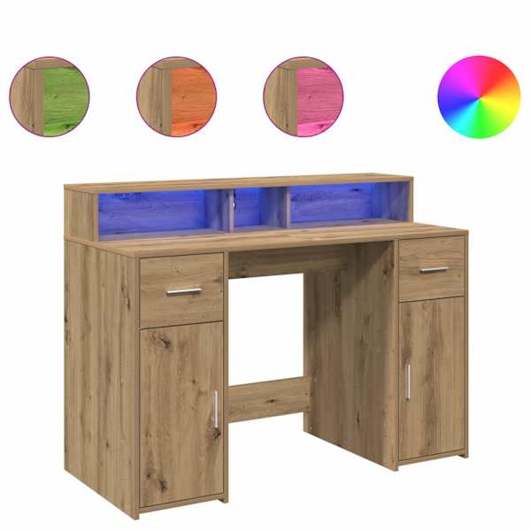 vidaXL kirjutuslaud LED-tuledega, k&auml;sit&ouml;&ouml;tamm, 120x55x91 cm, tehispuit