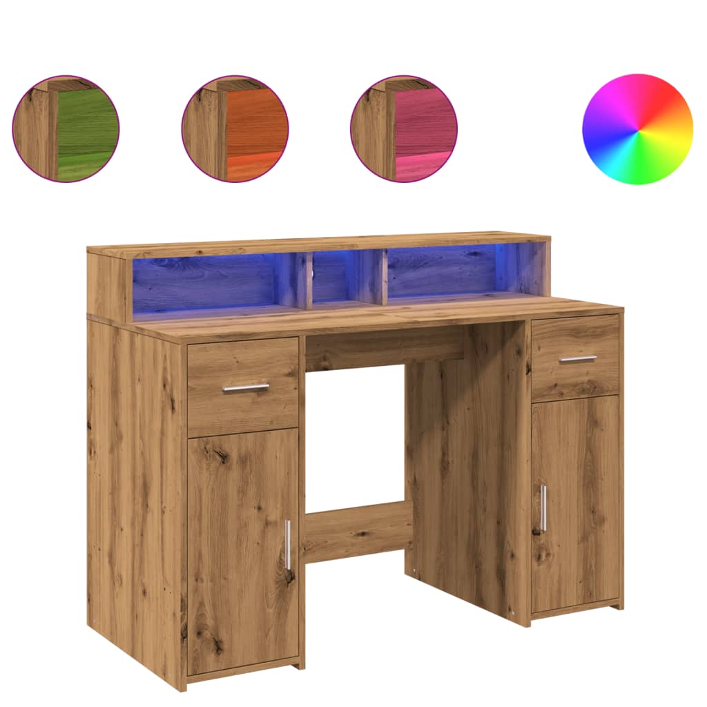 vidaXL Psací stůl s LED dub artisan 120 x 55 x 91 cm kompozitní dřevo