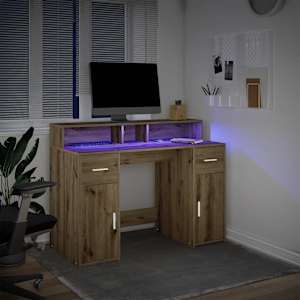 Psací stůl s LED dub artisan 120 x 55 x 91 cm kompozitní dřevo - obrázek 3