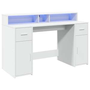 Psací stůl s LED světly bílý 140 x 55 x 91 cm kompozitní dřevo - obrázek 3