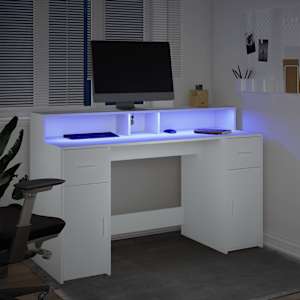 Psací stůl s LED světly bílý 140 x 55 x 91 cm kompozitní dřevo - obrázek 5