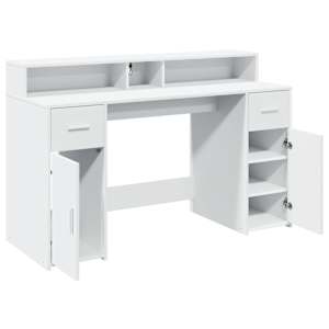 Psací stůl s LED světly bílý 140 x 55 x 91 cm kompozitní dřevo - obrázek 9