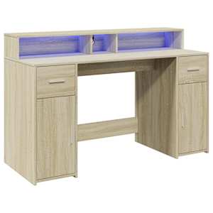 Psací stůl s LED dub sonoma 140 x 55 x 91 cm kompozitní dřevo - obrázek 3