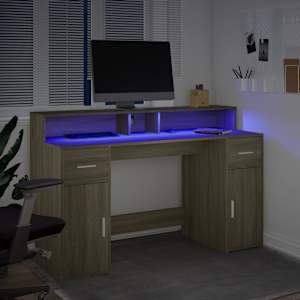 Psací stůl s LED dub sonoma 140 x 55 x 91 cm kompozitní dřevo - obrázek 5