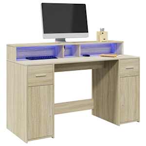 Psací stůl s LED dub sonoma 140 x 55 x 91 cm kompozitní dřevo - obrázek 1