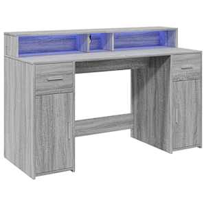 Psací stůl s LED šedý sonoma 140 x 55 x 91 cm kompozitní dřevo - obrázek 3