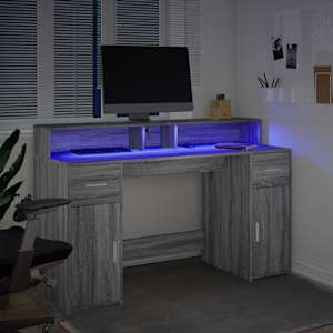 Psací stůl s LED šedý sonoma 140 x 55 x 91 cm kompozitní dřevo - obrázek 5