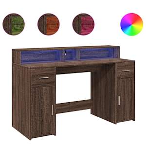 Psací stůl s LED světly hnědý dub 140x55x91 cm kompozitní dřevo - obrázek 2