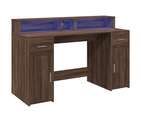 vidaXL Ty&ouml;p&ouml;yt&auml; LED-valoilla ruskea tammi 140x55x91 cm tekninen puu
