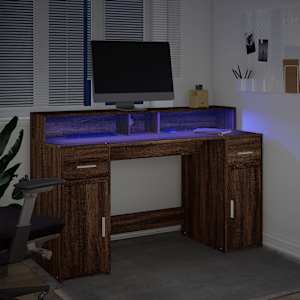 Psací stůl s LED světly hnědý dub 140x55x91 cm kompozitní dřevo - obrázek 5