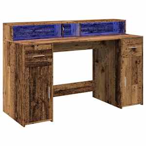 Psací stůl s LED světly old wood 140x55x91 cm kompozitní dřevo - obrázek 3