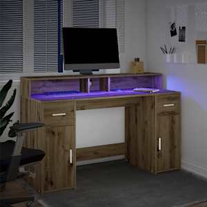 Psací stůl s LED dub artisan 140 x 55 x 91 cm kompozitní dřevo - obrázek 3